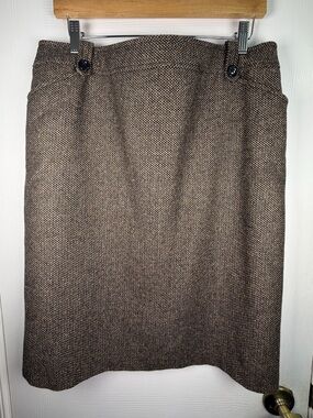 Conrad C Collection Brown Tweed Pencil Skirt 14 Vintage Old Money Wool Blend